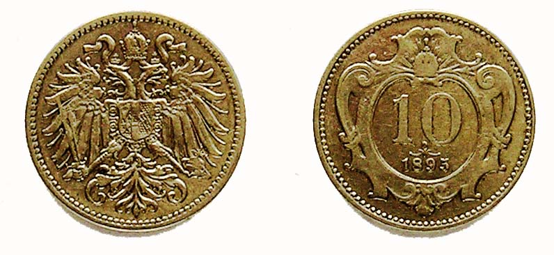 Австрия 10 геллеров 1893